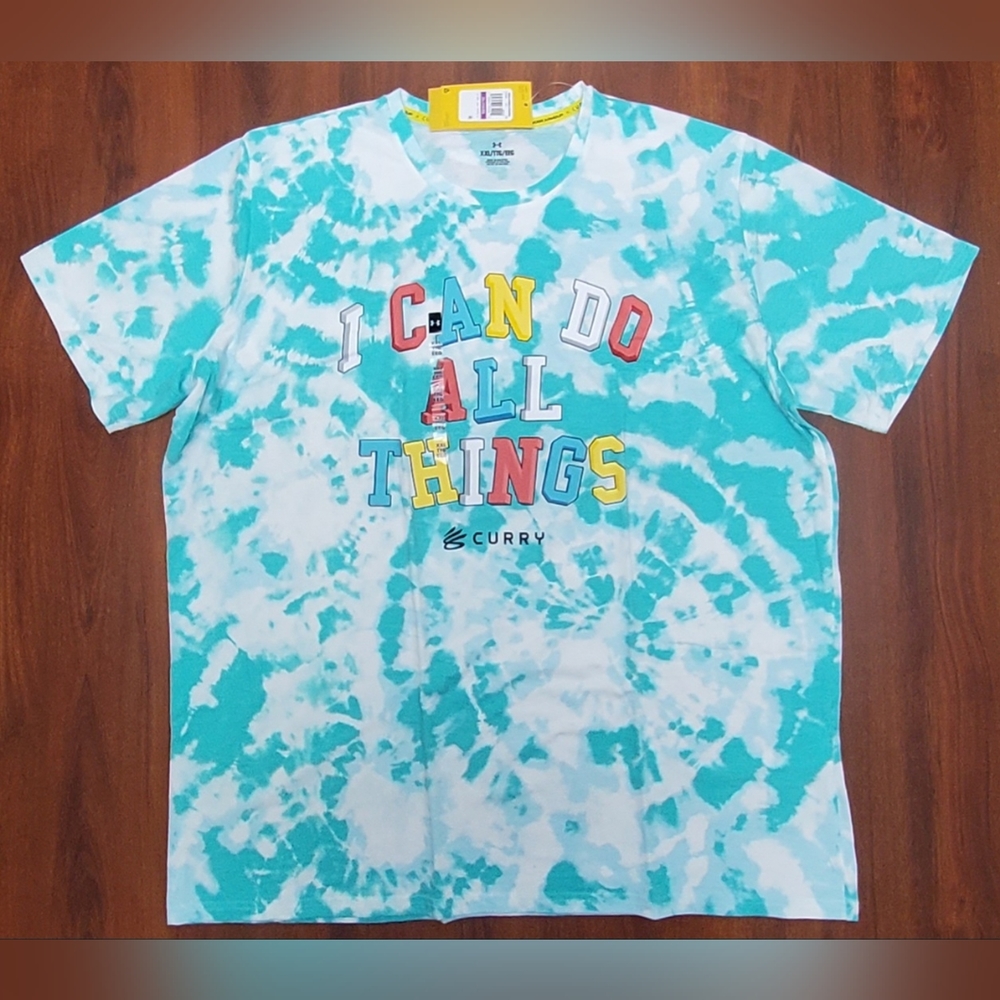 Under Armour Curry Green Tie Dye Graphic Short Sleeve T-Shirt Mens Size XXL